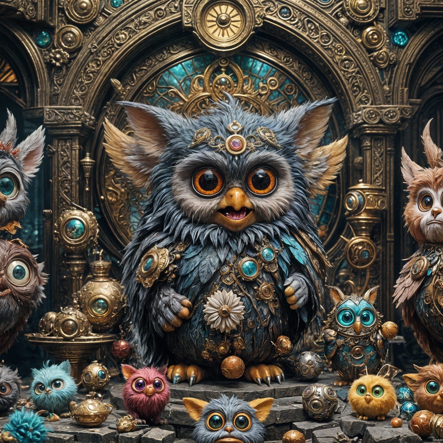 Detailed Furby in Dark Fantasy Style