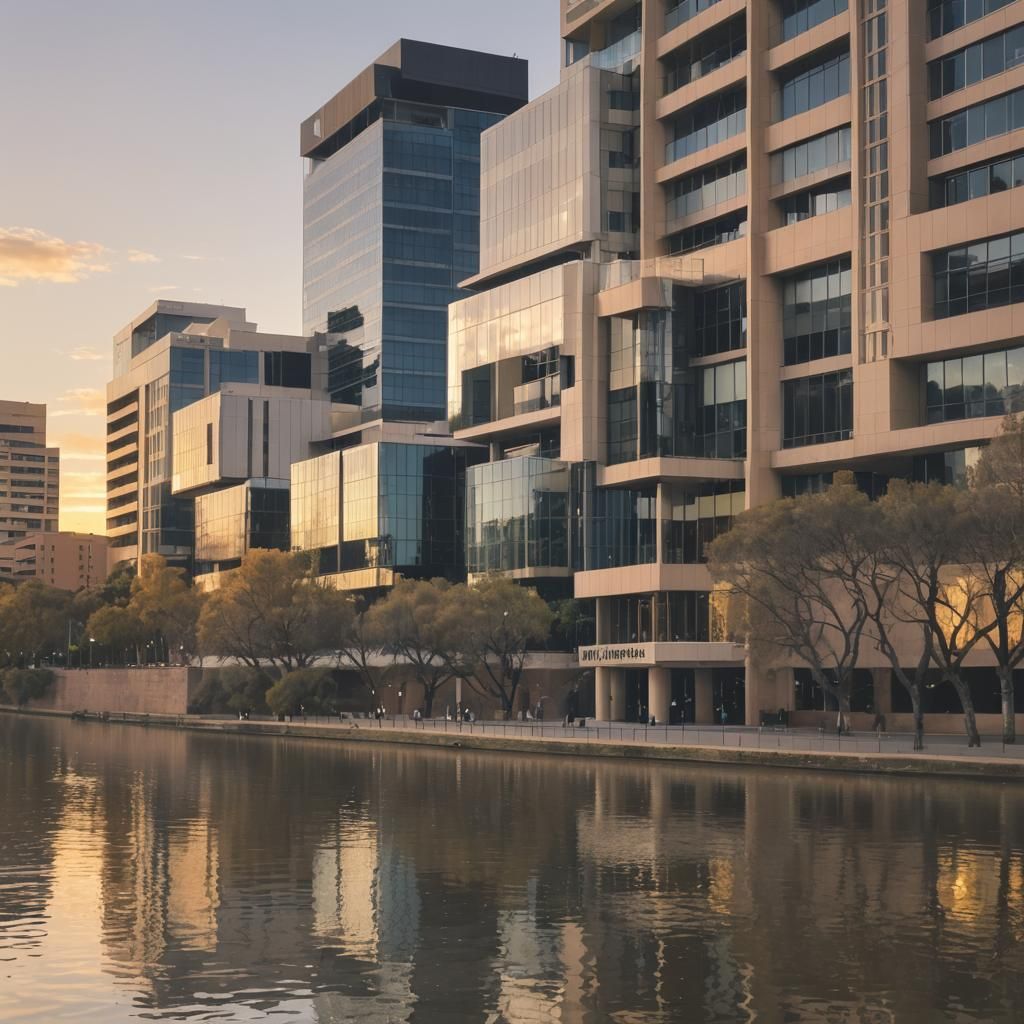 Adelaide City Buildings Reflecting on River