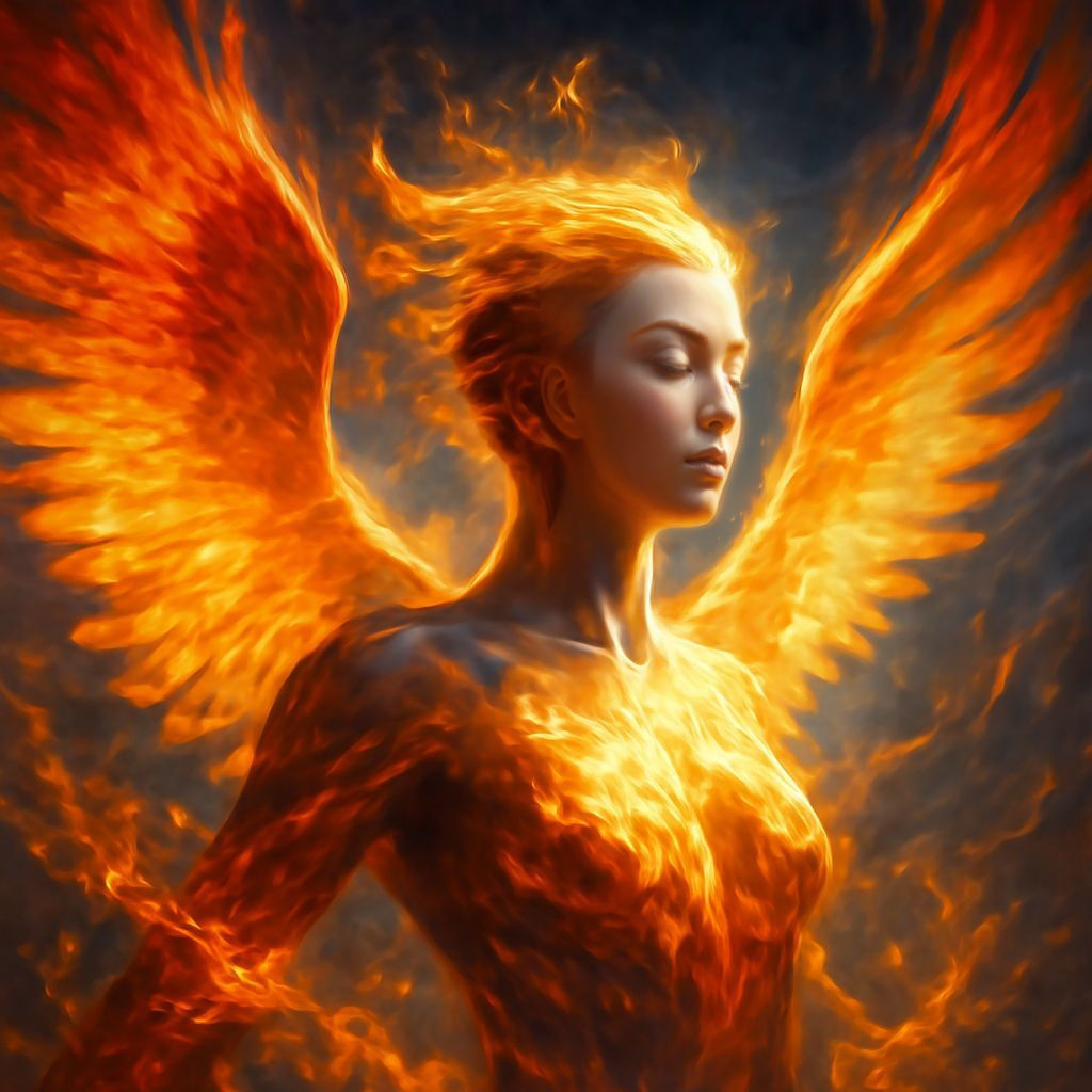 Human Phoenix Transformation: Detailed Portrait Art