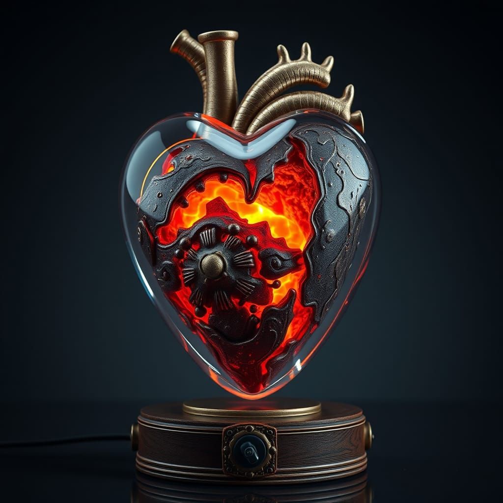 Steampunk Heart Lamp with Glowing Lava
