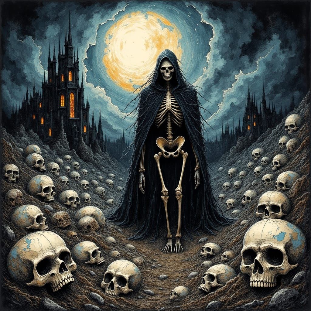 Terrifying Skeleton Figure in Spectral Graveyard