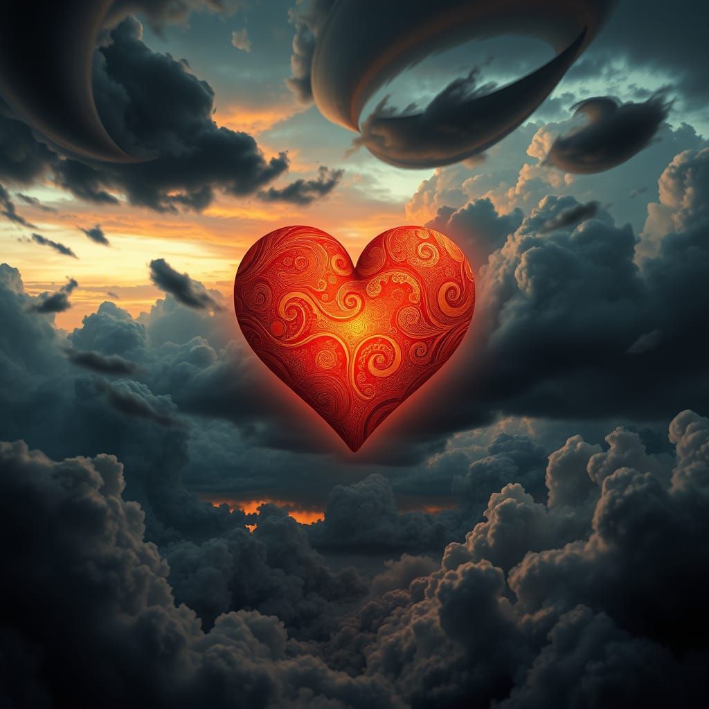 Surreal Heart Emerges from Turbulent Sky in Dali-Inspired Dr...