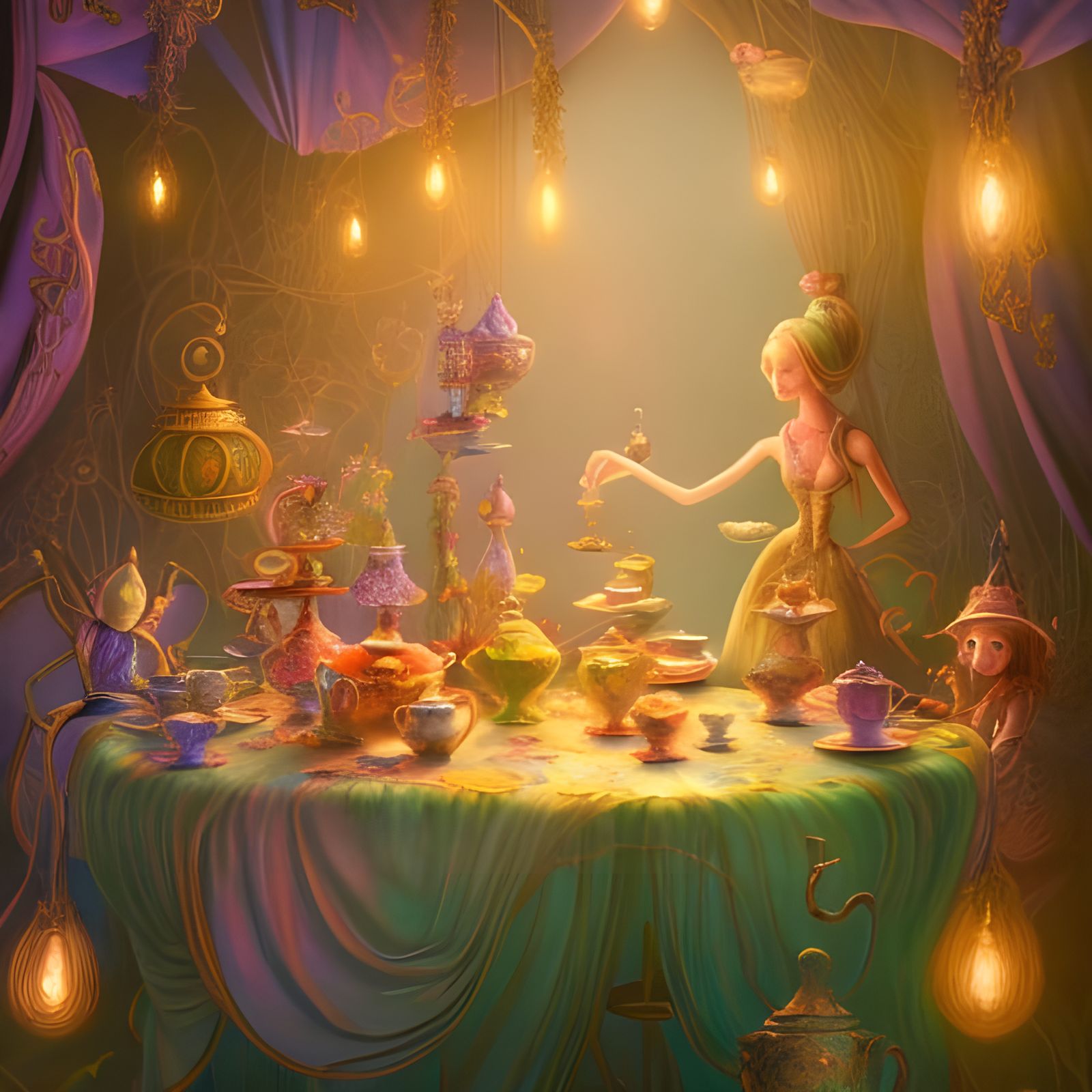 Magical Tea Party in Wonderland, Digital Painting