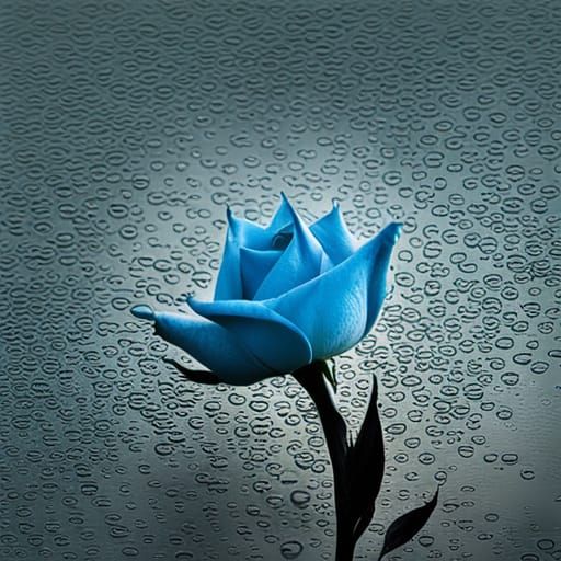 Blue Rose with Dew Drops in Fog