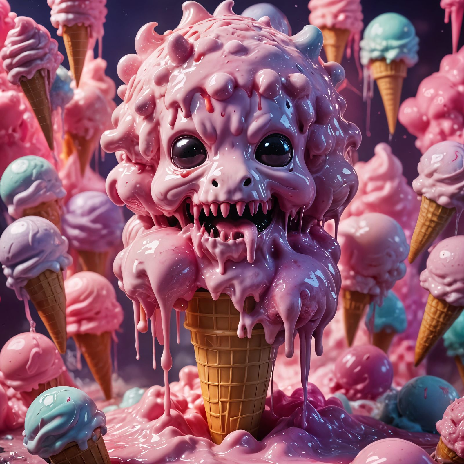 Melting Ice Cream Creature in Pop Surrealism