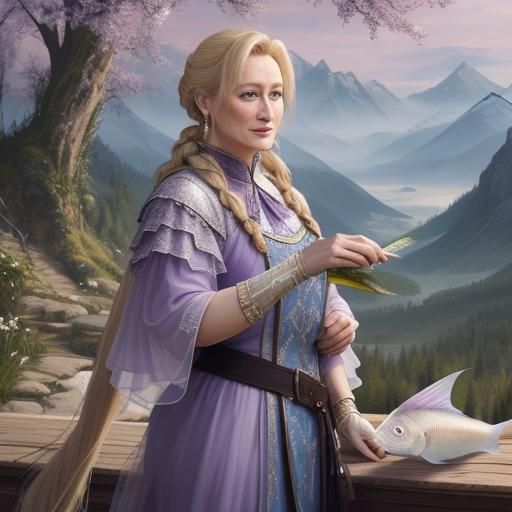 19th Century Painting of Woman with Fish