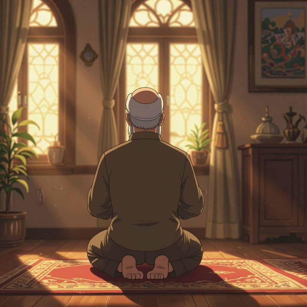 Muslim Man Praying, Anime Key Visual