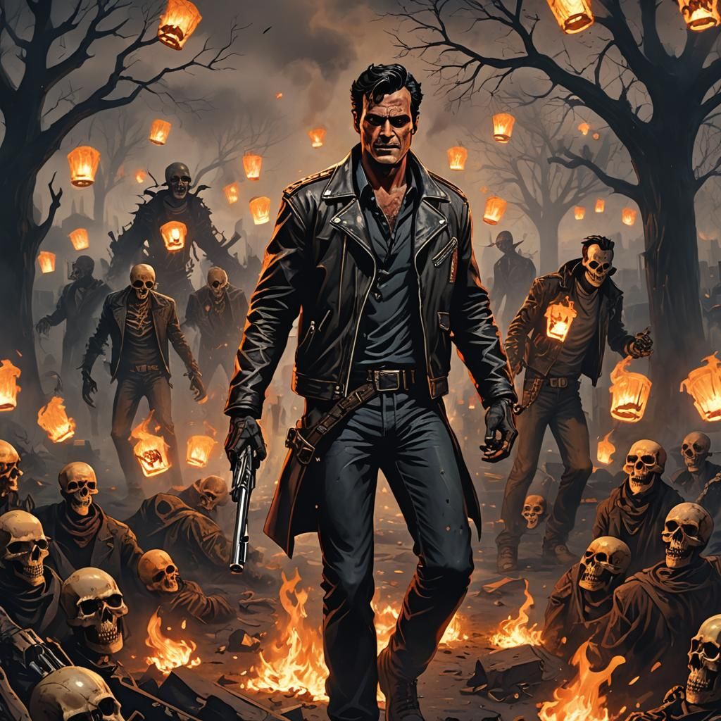 Ash Williams as Ghost Rider Dancing with Deadites