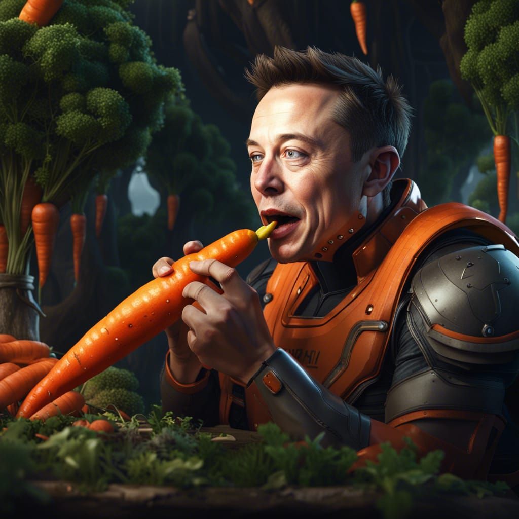 Elon Musk Eating Carrot: Detailed Matte Painting