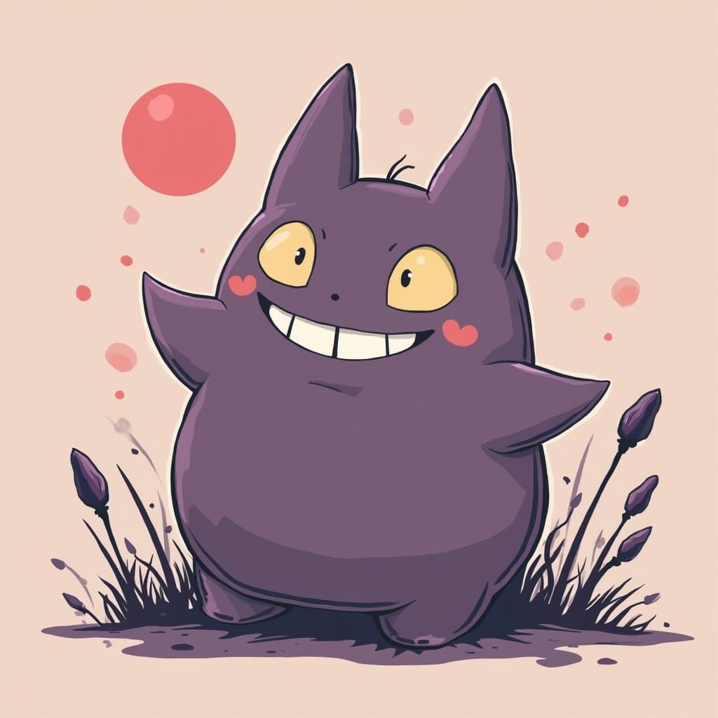 Gengar Posing in Monochromatic Pop Art Environment