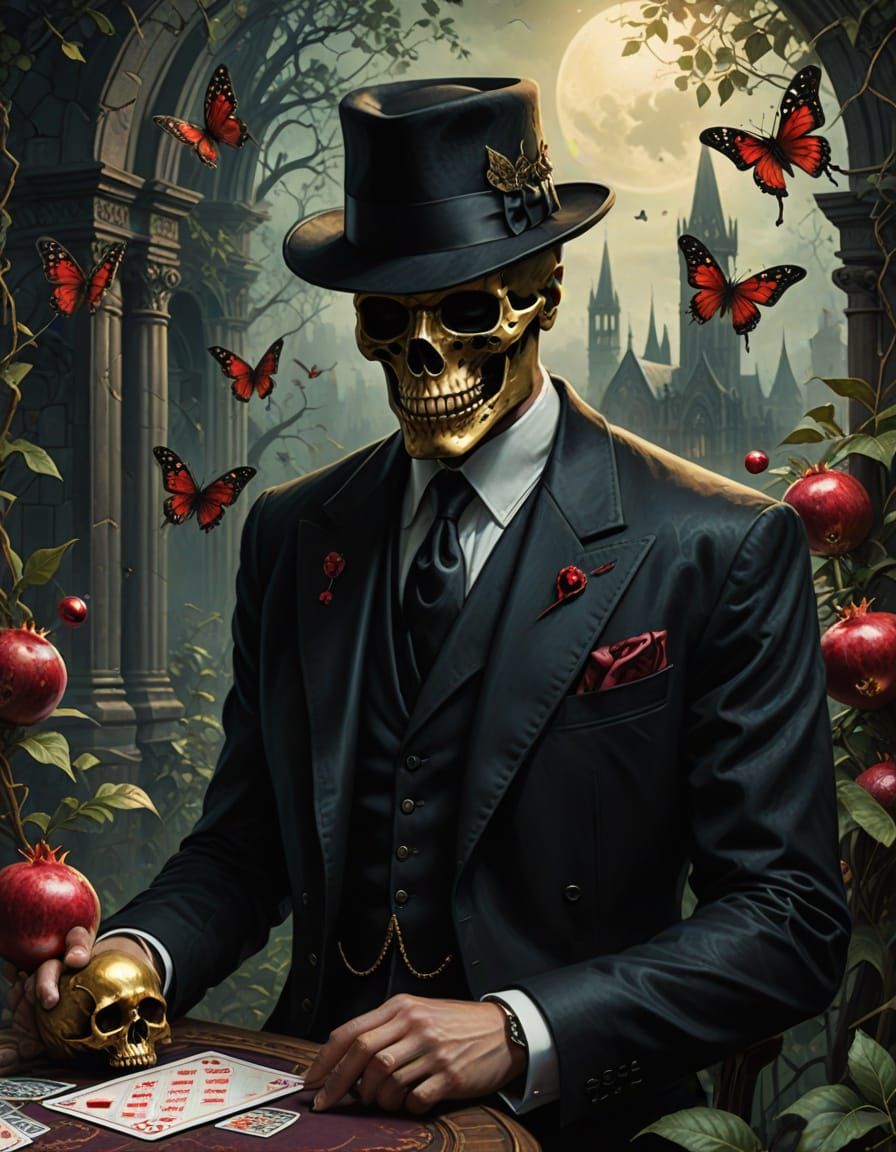Golden Skull with Pomegranates in Gothic Photorealism