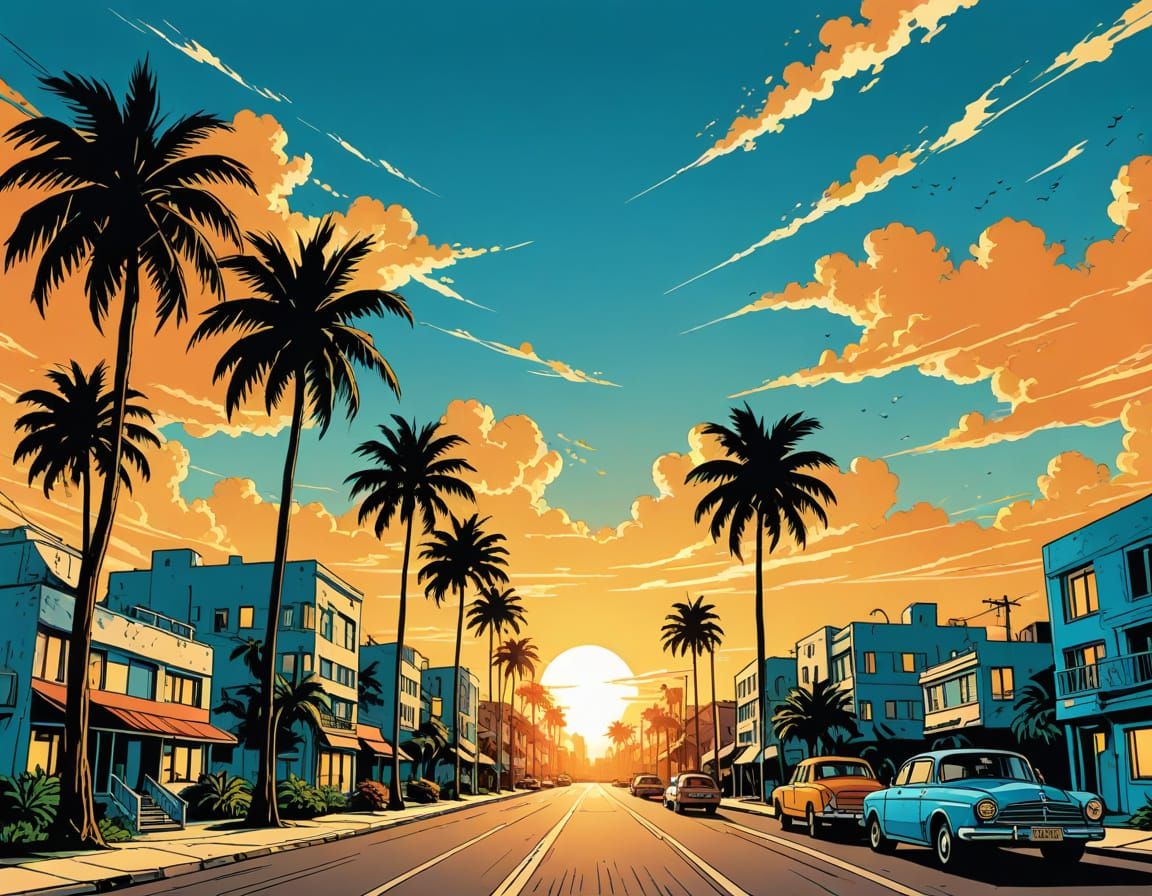Costa Azul Cityscape in Retro Comic Book Vector Style