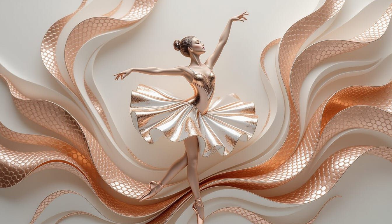 Ceramic Ballet Dancer in Copper and Silver