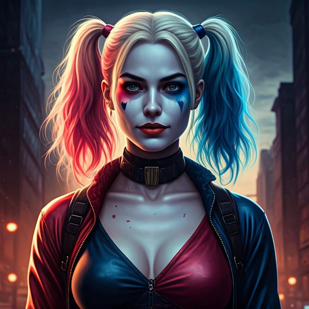 Harley Quinn in Gotham, Matte Painting Style