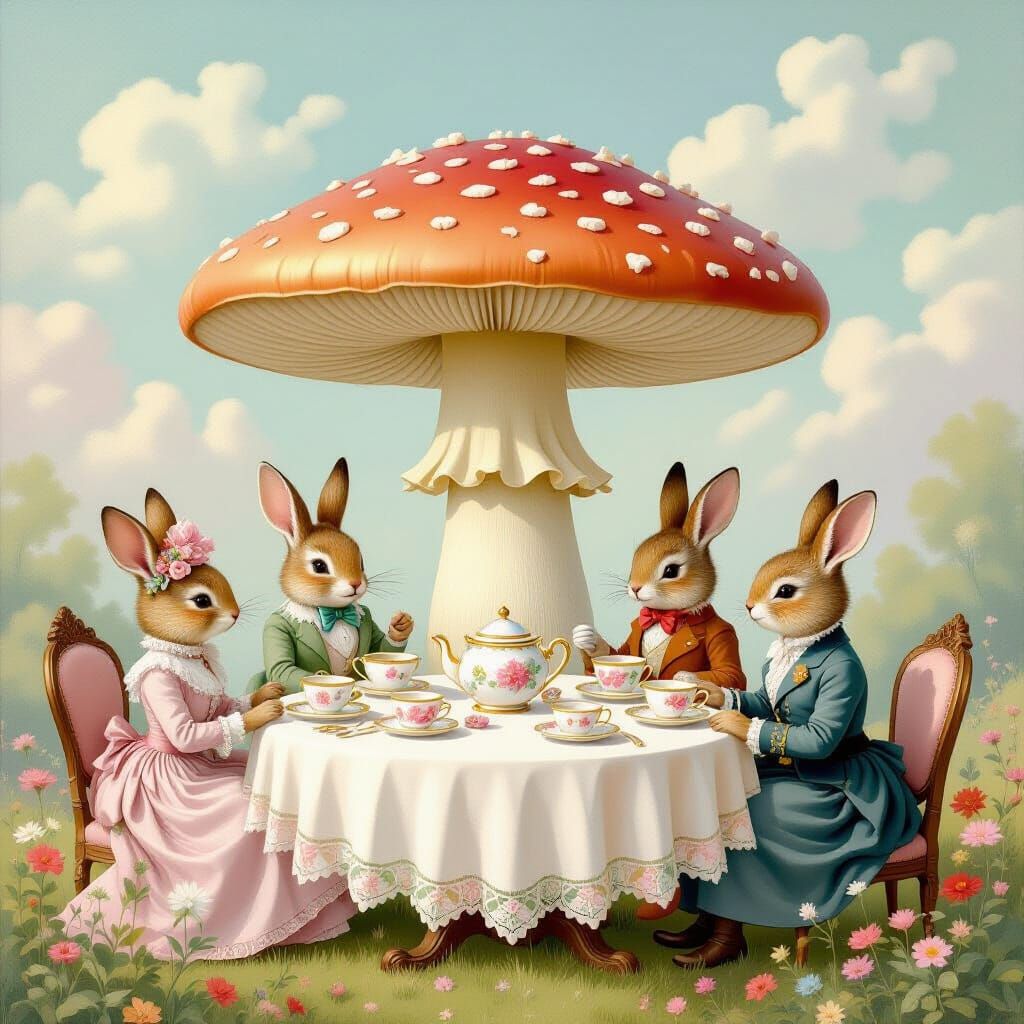 Whimsical Mushroom Tea Party with Woodland Creatures