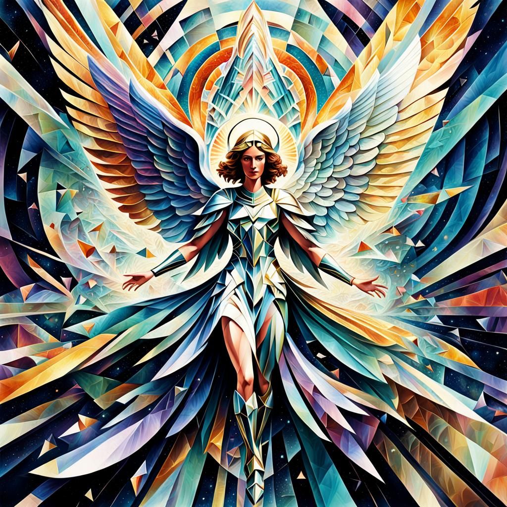 Archangel Jophiel in Neo-Cubist Geometric Style