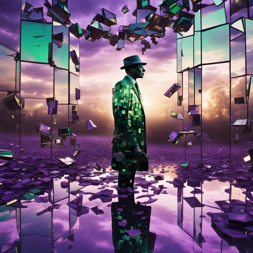 Surreal Mirror Figure in Dreamscape, Inspired by Surrealism