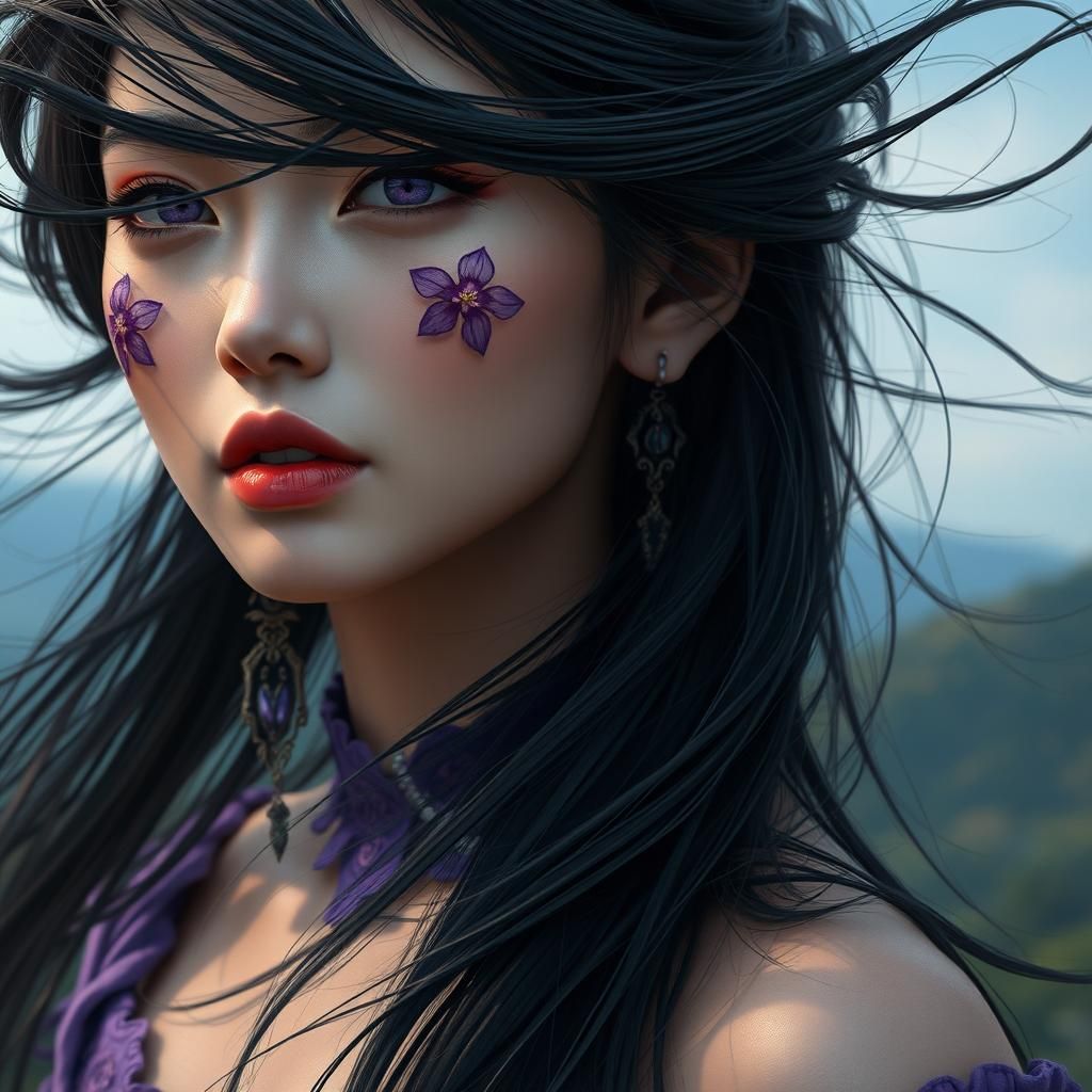 Asian Woman Portrait with Floral Details