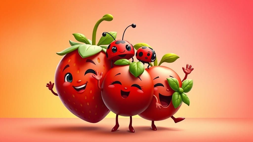 Vibrant Trio of Fruits Beckon in Whimsical Composition