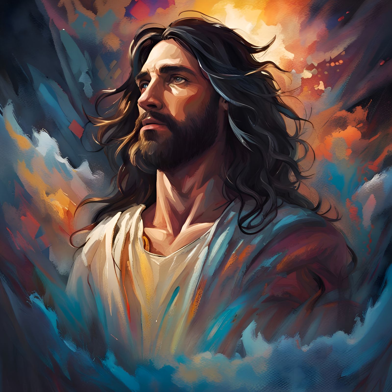 Jesus Christ Holding Sheep in Graffiti Art Style