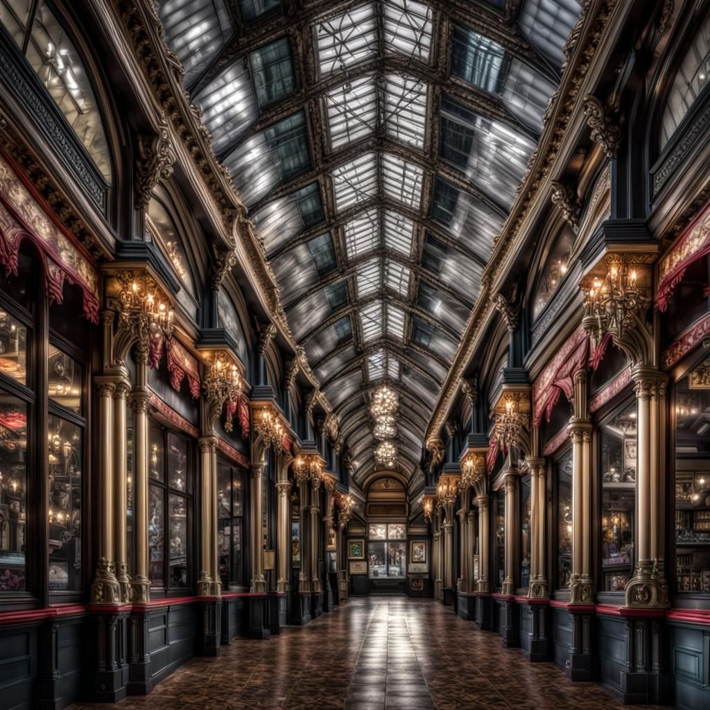 Detailed Victorian Arcade in Hyperrealistic Style