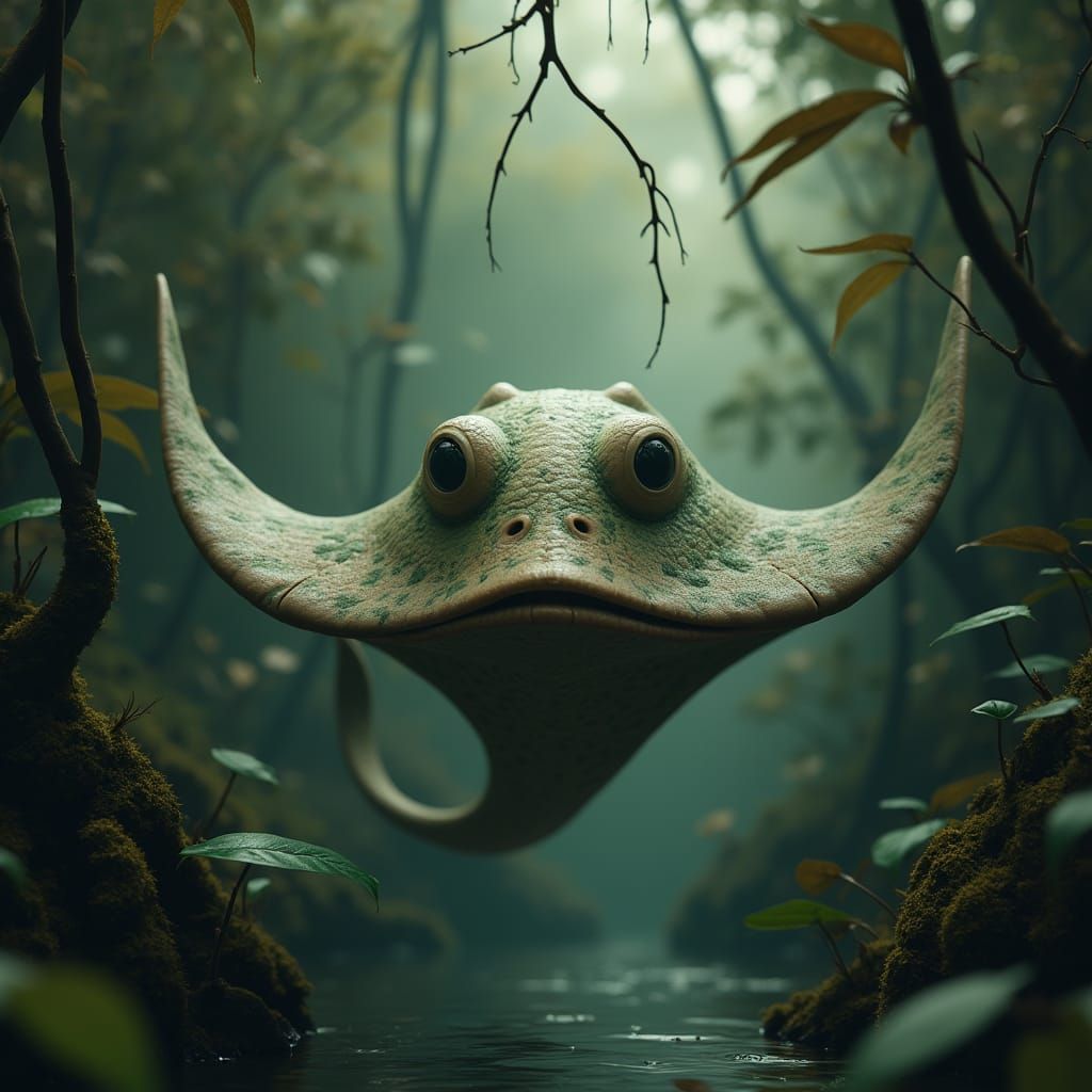 Mystical Manta Ray Creature on Swampy Planet