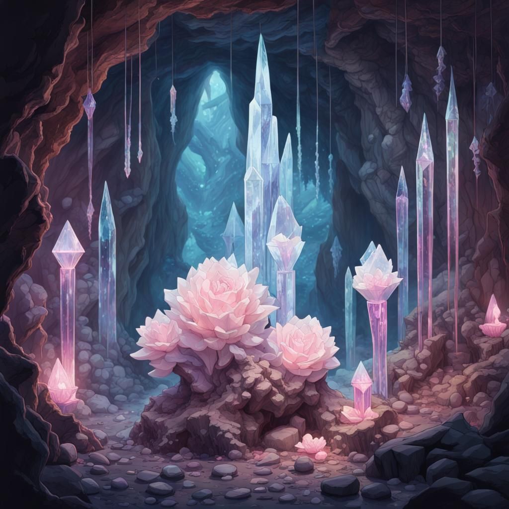 Glowing Crystal Cave with Biomorphic Formations