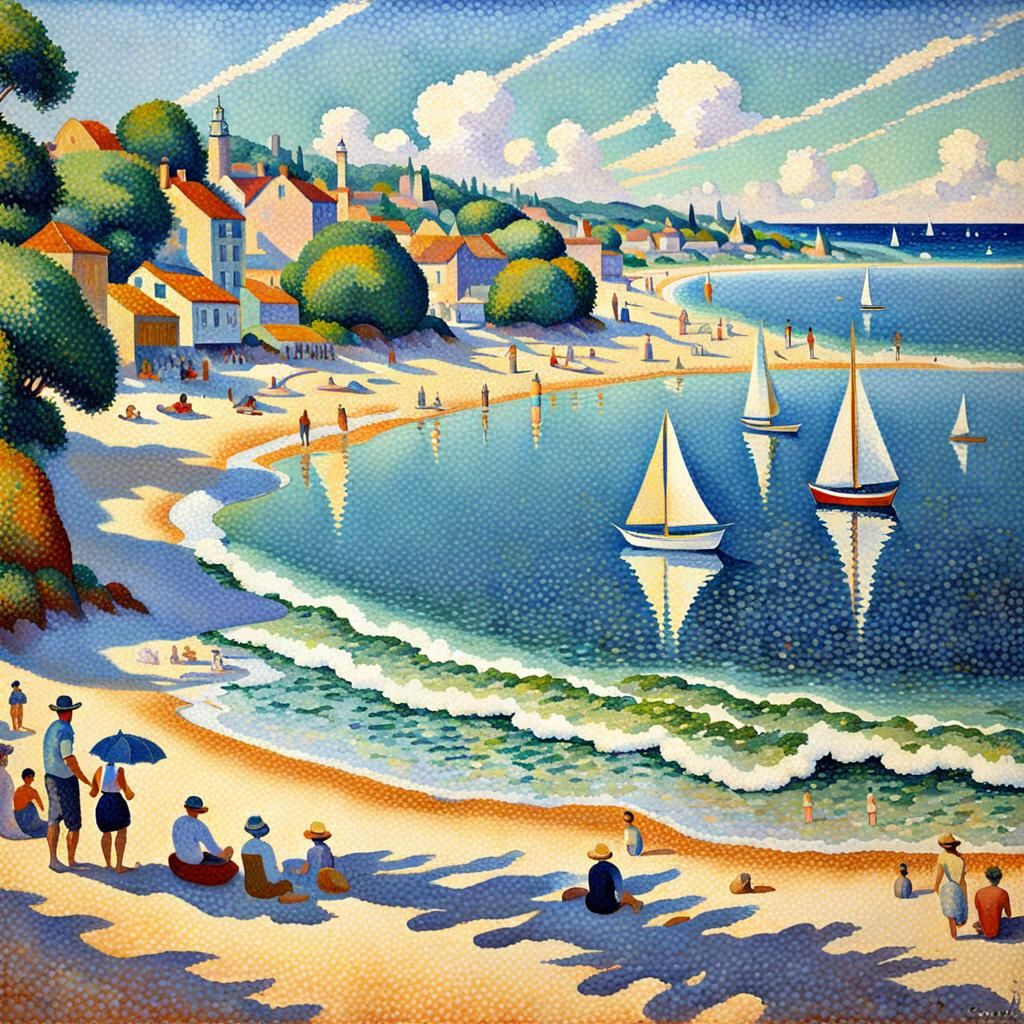 Pointillist Beach Scene: Glorious Summer Day