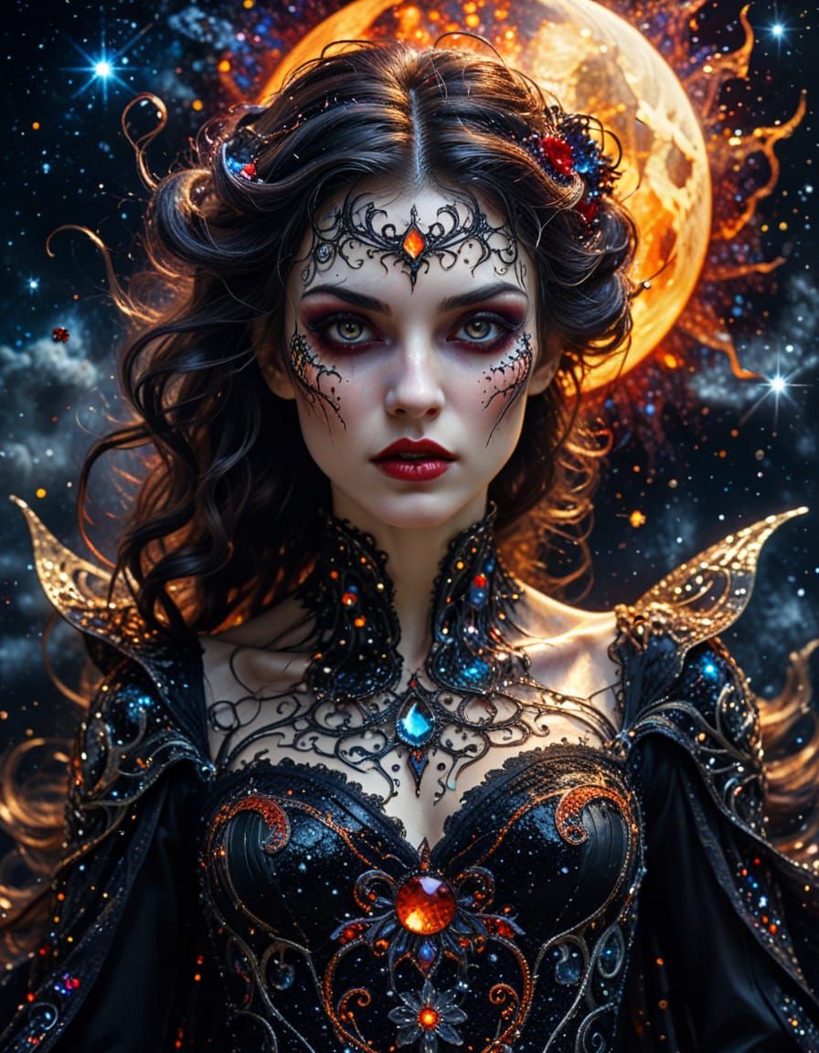 Art Nouveau Vampire Splash Art with Klimt Swirls