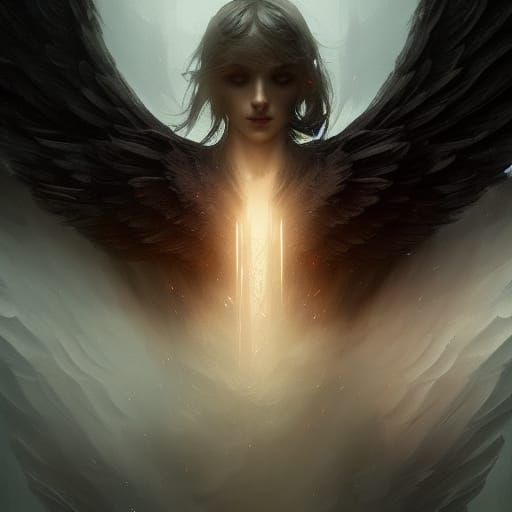 Dark Angel Close-Up in Hyperdetailed Fantasy Art