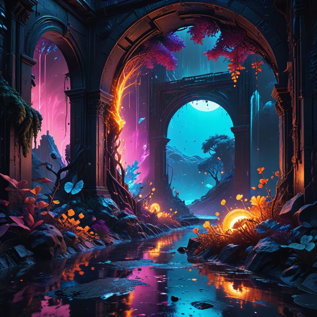 Digital cyberpunk art splash