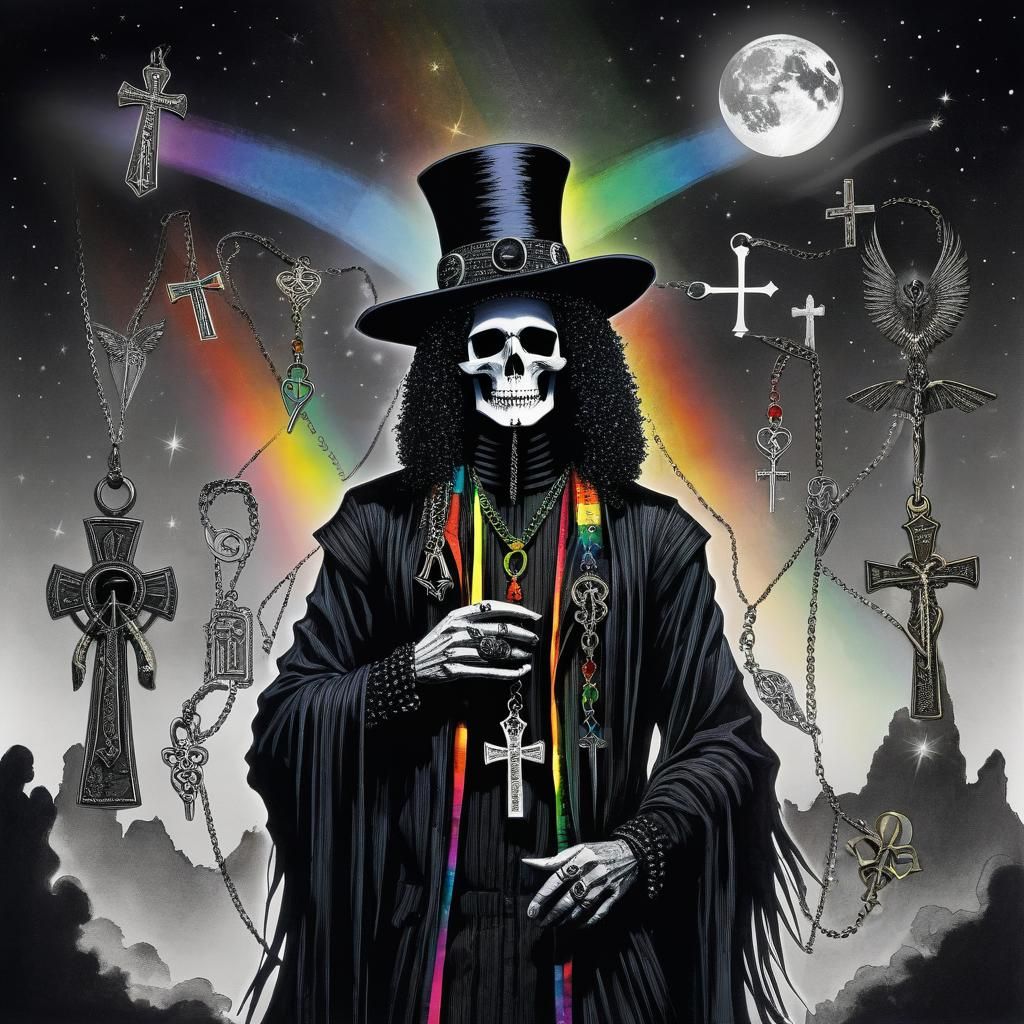 Gothic Death with Ankh Necklace: Crayon Rayograph Art