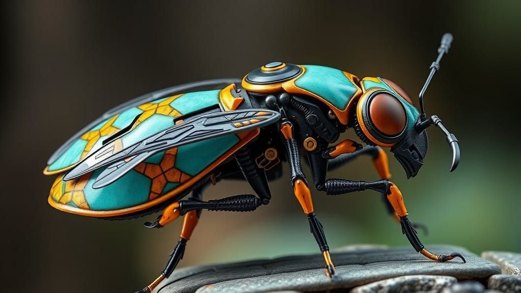 Robotic Insect in Teal and Orange