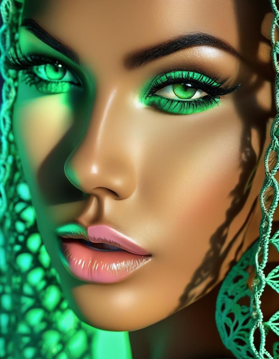 Lacy Bikini Model with Perfect Green Eyes