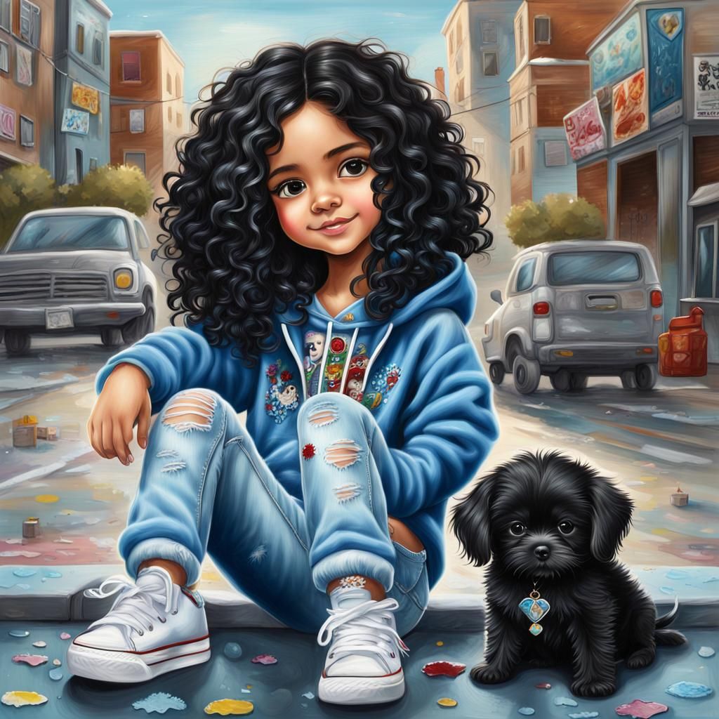 Latina Chibi Girl with Puppy in Glossy 3D Style
