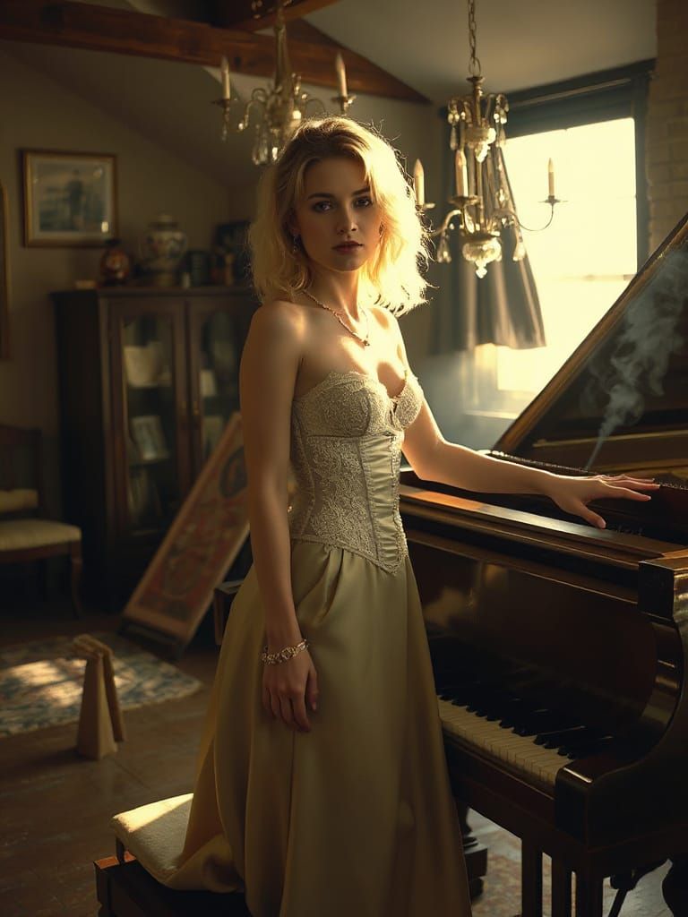 Platinum Blonde in Atelier, Oil Painting Aesthetic