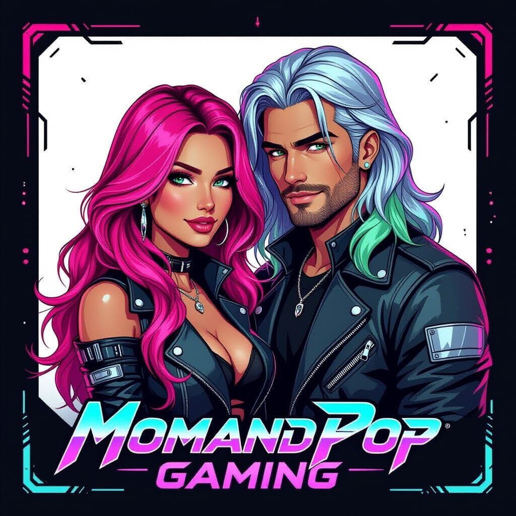 Glamorous Cyberpunk Couple with Neon Accents