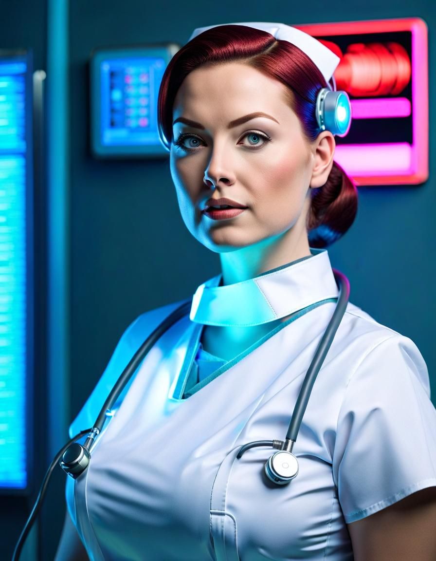 Futuristic Cyborg Nurse Portrait in Science Fiction Style