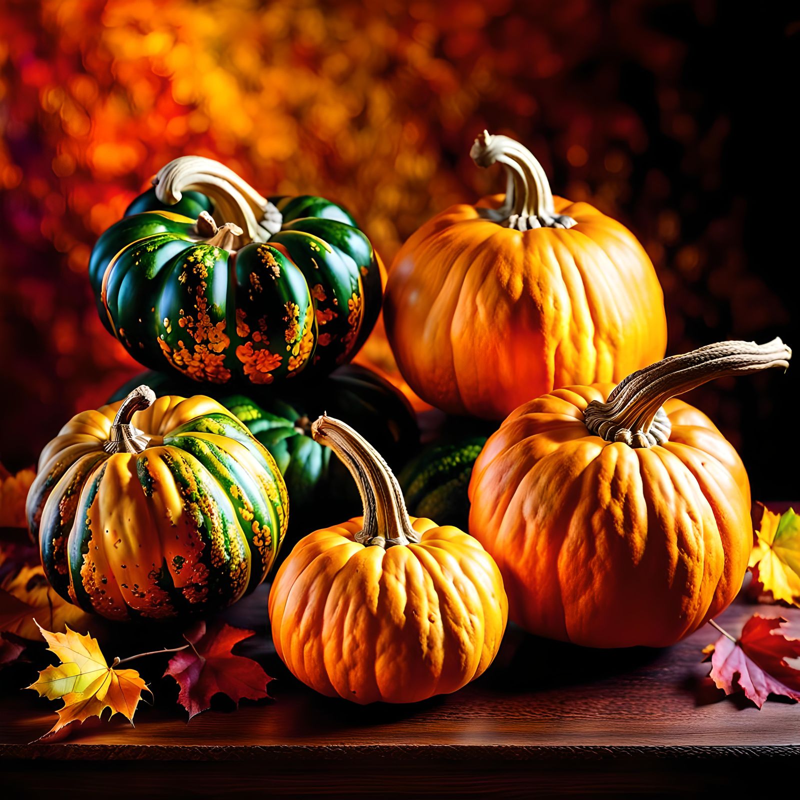 Vibrant Autumn Gourds in Hyper-Realistic Style