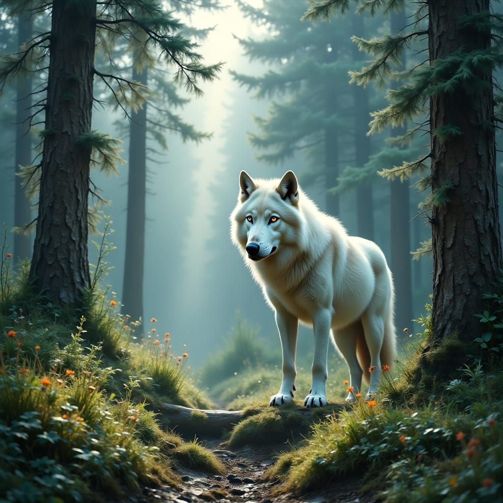 Surreal Forest Encounter in Dreamy Digital Art