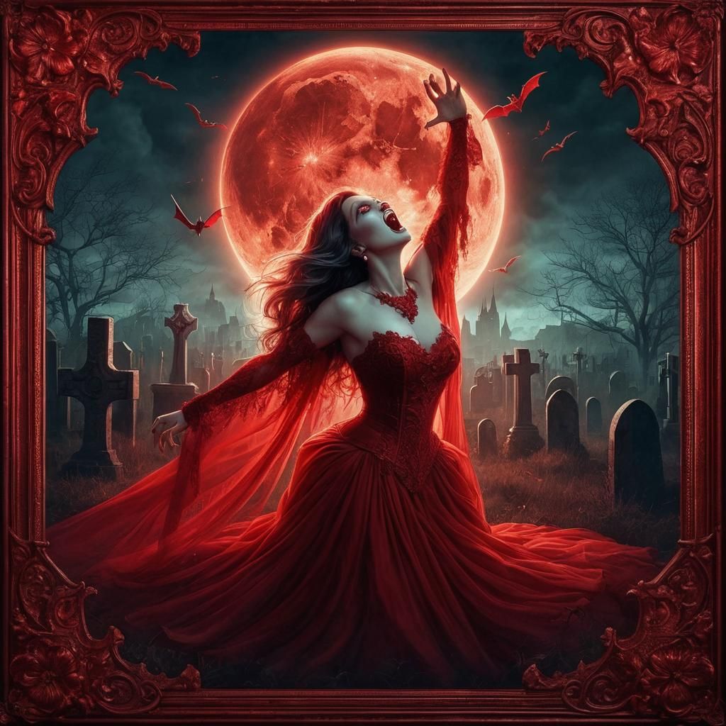 Vampire Awakening in Gothic Graveyard at Night