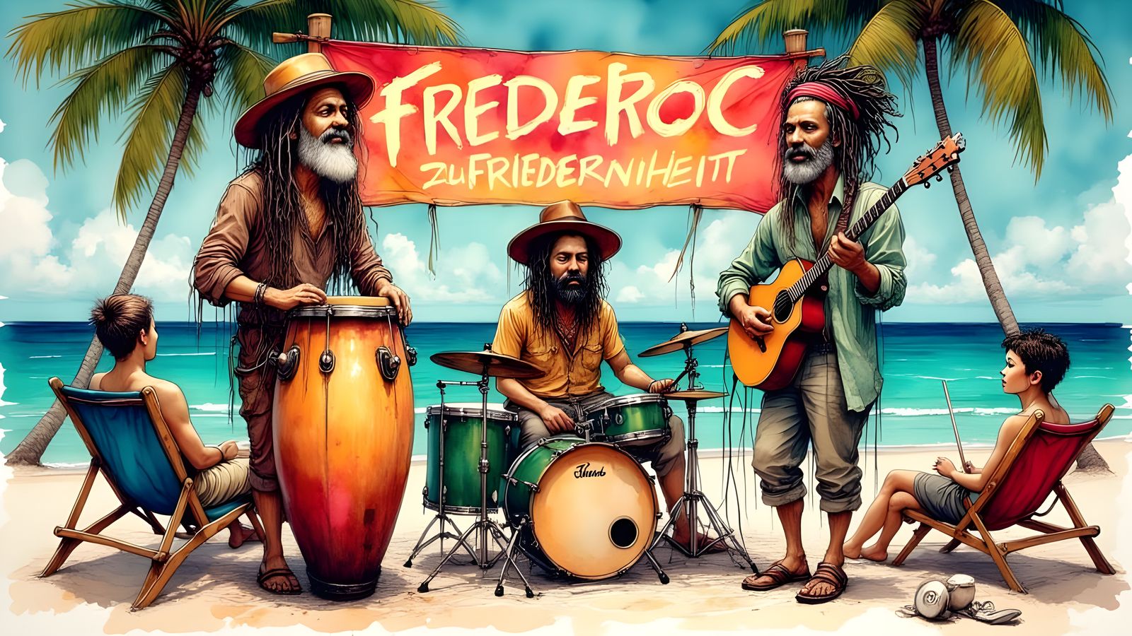 Musicians Trio at Kokomo Beach Painting