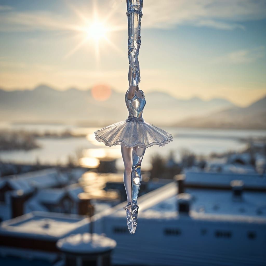 Crystal Ballerina En Pointe Dances on Rooftop Edge