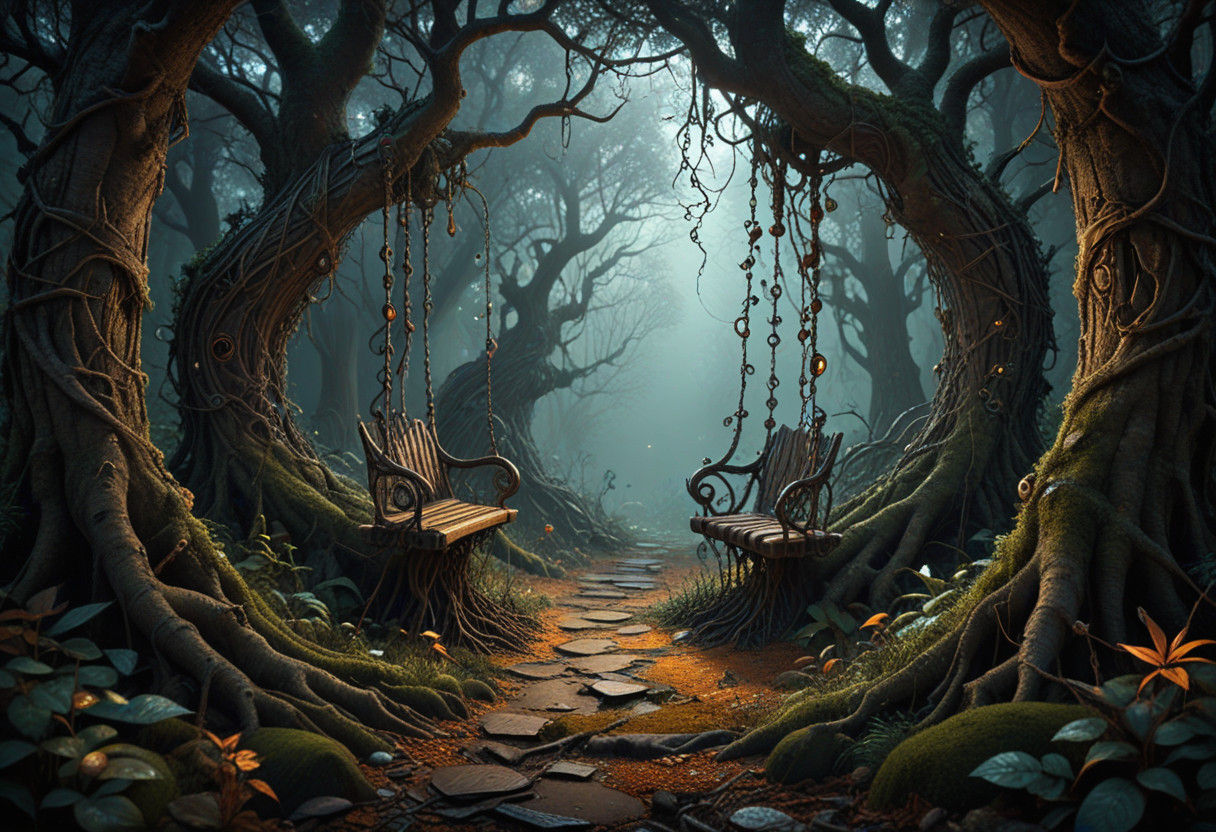 Whimsical Arcane Forest in Dark Fantasy Style
