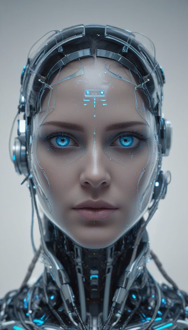 Cyberpunk Robot Head with Holographic Glows