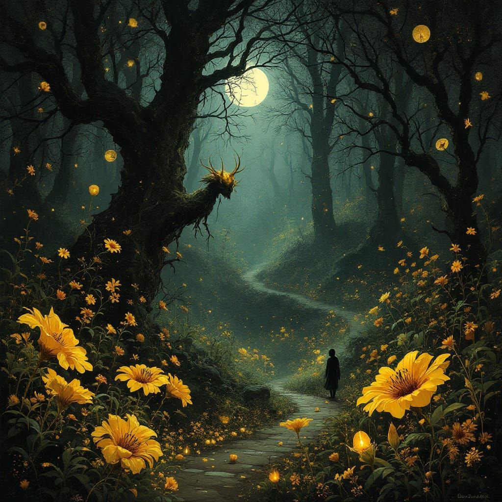 Mystical Elven Woods in Nocturnal Realism Style