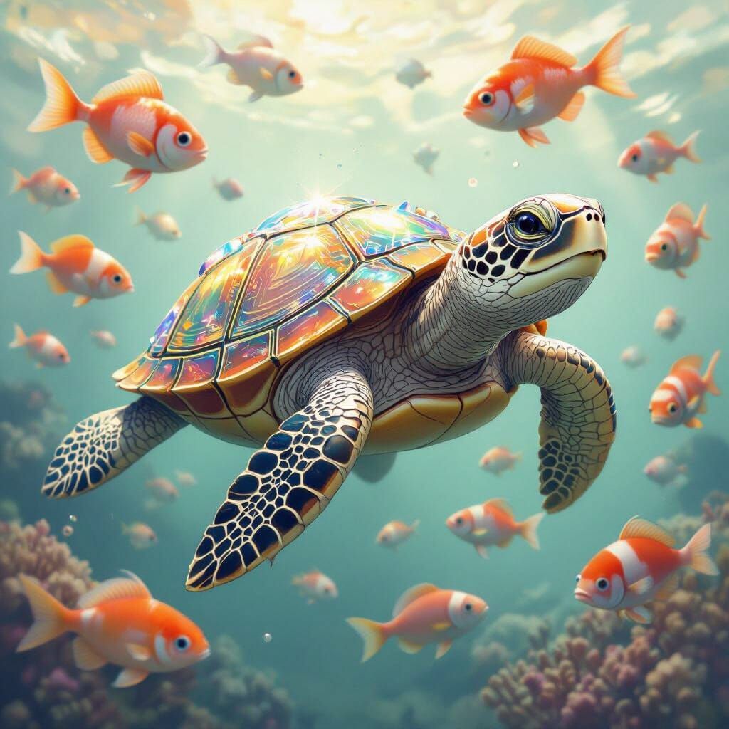 Crystal Turtle in Dreamlike Sea