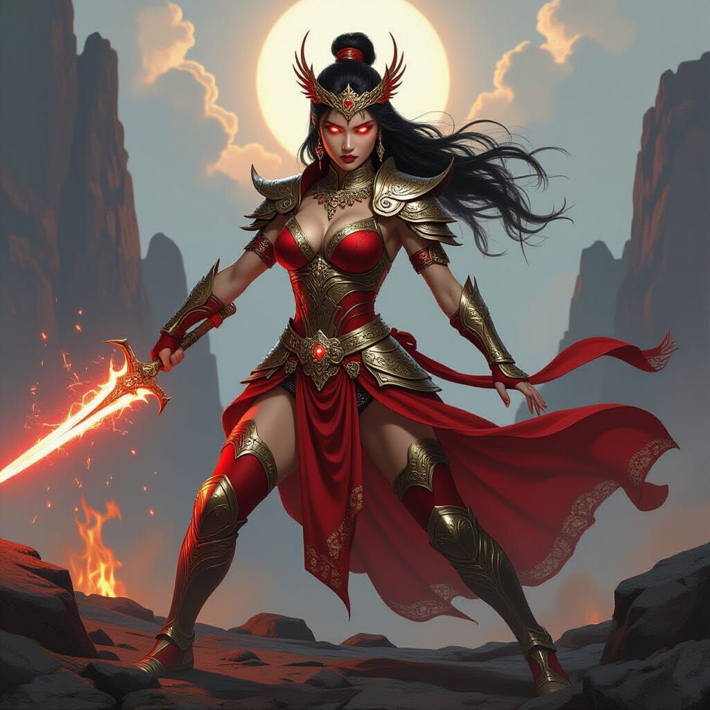 Asian Warrior Goddess in Art Nouveau Style