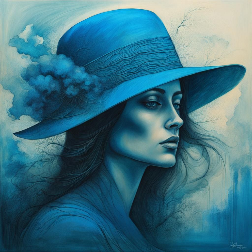 Surreal Portrait of Woman in Blue Hat