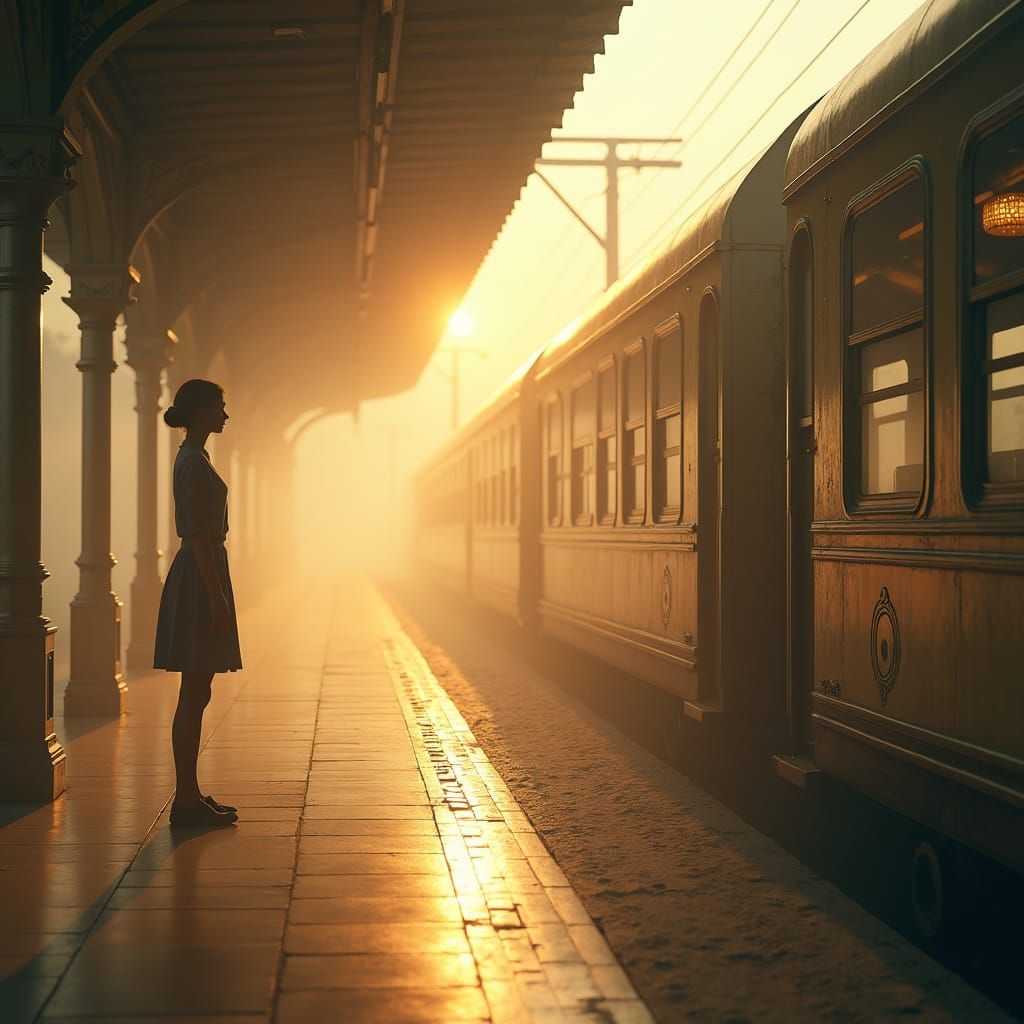 Misty Platform Scene in Art Deco Style